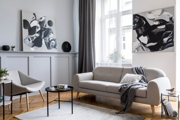 Stylish Scandinavian living room interior and home design elements