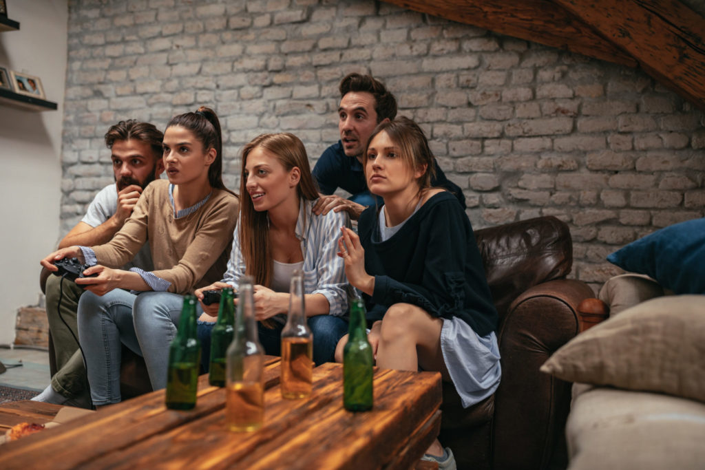 a group of people sitting on a couch