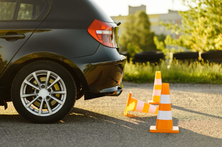 Car and traffic cones