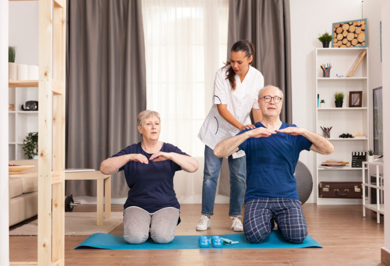 Couple physical therapy with nurse