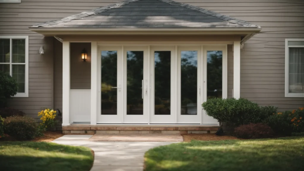 a newly installed storm door on a home, showcasing a sturdy, elegant entrance.