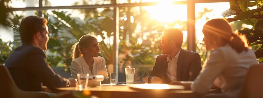 business professionals gathered around a table, deep in discussion about the reliability and benefits of roundhouse provisions' customer support services.
